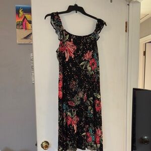 Maurices Black Dress with Pink and Green Floral Design